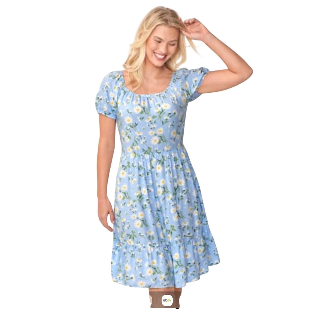 Mommy and Me Floral tiered dress Women 2X Blue Daisy Cottagecore Feminine Summer